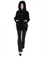 Jacke mit Lammfellfell und Fuchsbesatz Taschen schwarz 56 mit Kapuze Knopfverschluss Außentaschen – Bild 5