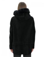 Jacke mit Lammfellfell und Fuchsbesatz Taschen schwarz 56 mit Kapuze Knopfverschluss Außentaschen – Bild 6