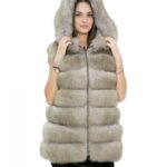 Smanicato in volpe con cerniere laterali beige 40 con cappuccio chiusura zip pelle