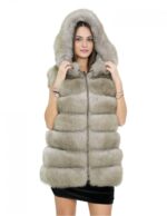 Smanicato in volpe con cerniere laterali beige 40 con cappuccio chiusura zip pelle