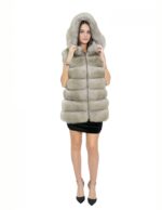 Fox vest with side zippers beige 52 with hood and leather zip closure - Image 5