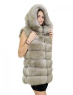 Fox vest with side zippers beige 52 with hood and leather zip closure - Image 4