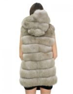 Fox vest with side zippers beige 52 with hood and leather zip closure - Image 6