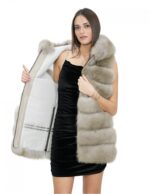 Fox vest with side zippers beige 52 with hood and leather zip closure - Image 7
