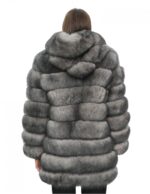 Long jacket with sleeves 46 grey fox fur horizontal with leather and zip hood - Image 6