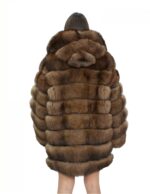 Long jacket with brown sleeves 52 horizontal fox fur with leather and zip hood - Image 6