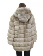 Long jacket with beige sleeves 50 fur fox horizontal with leather and zip hood - Image 6