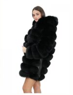 Long jacket with sleeves black 44 fur fox horizontal with leather and zip hood - Image 3