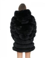 Long jacket with sleeves black 44 fur fox horizontal with leather and zip hood - Image 6