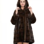 Cappotto parka 50 scanbrown pelliccia visone con cappuccio coulisse vita manica lunga