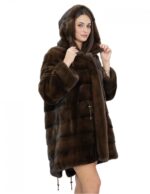 Cappotto parka 50 scanbrown pelliccia visone con cappuccio coulisse vita manica lunga