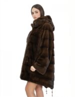 Cappotto parka 50 scanbrown pelliccia visone con cappuccio coulisse vita manica lunga