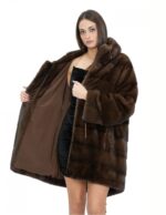Cappotto parka 50 scanbrown pelliccia visone con cappuccio coulisse vita manica lunga