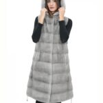 Gilet 94 cm grigio zaffiro visone orizzontale donna 50 pelliccia cappuccio coulisse