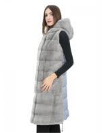 Gilet 94 cm grigio zaffiro visone orizzontale donna 42 pelliccia cappuccio coulisse