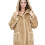 Cappotto pelliccia visone palomino 46 pelle intera cappuccio zip sui lati e ganci