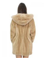 Cappotto pelliccia visone palomino 46 pelle intera cappuccio zip sui lati e ganci