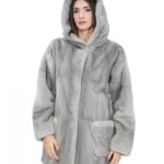 Cappotto pelliccia visone zaffiro 48 pelle intera cappuccio zip sui lati e ganci