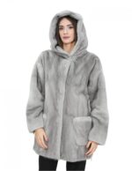 Cappotto pelliccia visone zaffiro 48 pelle intera cappuccio zip sui lati e ganci