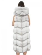 Long vest in white ice fox fur 50 with hood and suede 112 cm - Image 6