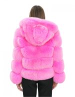 Women's Horizontal Fox Jacket 48 Fuchsia Bright Pink Fur Hood with Long Sleeve Hooks - Image 6