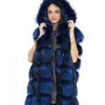 Gilet chiusura zip volpe colore blu elettrico 52 lungo 90 cm cappuccio tasche esterne zip laterali