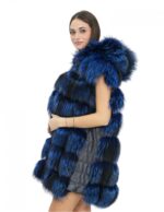 Weste mit Fuchs-Reißverschluss, elektrisch blau, 52, 90 cm lang, Kapuze, Außentaschen, seitliche Reißverschlüsse – Bild 3