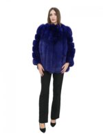 72 cm long coat in blue fox 44 with vertical knit with long sleeves external pockets chanel collar - Image 5