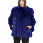 Cappotto lungo 72 cm in volpe viola 46 con lavoazione verticale con maniche lunghe tasche esterne collo chanel