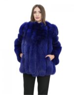 Cappotto lungo 72 cm in volpe viola 46 con lavoazione verticale con maniche lunghe tasche esterne collo chanel