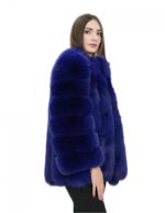 72 cm long coat in blue fox 44 with vertical knit with long sleeves external pockets chanel collar - Image 4
