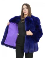72 cm long coat in blue fox 44 with vertical knit with long sleeves external pockets chanel collar - Image 7