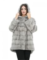 Cappotto mongomery donna 76 cm pelliccia visone zaffiro 52 coulisse vita e fondo cappuccio