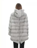 Damen Mongomery Mantel 76 cm Saphir Nerz Pelz 52 Kordelzug in der Taille und Kapuze unten – Bild 6