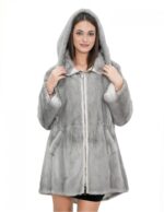 Cappotto 48 reversibile zaffiro visone intero e tessuto impermeabile zip manica lunga lungo 86 cm