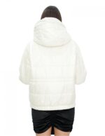 Reversible short down jacket in real 46 beige and brown feathers, long sleeves and hood, external pockets - Image 6