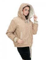 Reversible short down jacket in real 42 beige and brown down jacket, long sleeves and hood, external pockets - Image 10