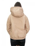 Reversible short down jacket in real 42 beige and brown down jacket, long sleeves and hood, external pockets - Image 12