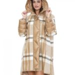 Cappotto lana e piumino lungo 100 cm 46 marrone fantasia quadri mod campana chiusura bottoni e zip