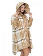 Wool and down jacket coat 100 cm long 50 brown patterned checks mod bell button and zip closure - Image 4