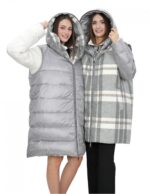 Reversible real down jacket 48 grey and white collar with piping and long sleeves invisible pocket - Image 15