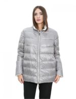 Piumino in vera piuma reversibile 48 grigio e bianco collo pistagna manica lunga tasca invisibile