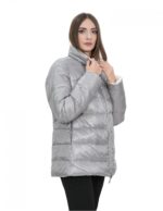 Reversible real down jacket 48 grey and white collar with piping and long sleeves invisible pocket - Image 4