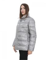 Reversible real down jacket 48 grey and white collar with piping and long sleeves invisible pocket - Image 3