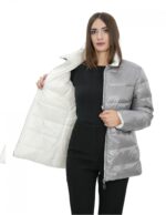 Reversible real down jacket 48 grey and white collar with piping and long sleeves invisible pocket - Image 7