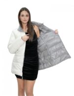 Reversible real down jacket 48 grey and white collar with piping and long sleeves invisible pocket - Image 13