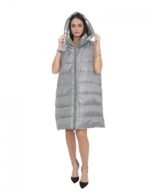 Двусторонний жилет без рукавов 52 серого цвета в клетку с одной стороны и пуховик с другой стороны с капюшоном и молнией — изображение 11