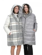 Reversible real down jacket 48 grey and white collar with piping and long sleeves invisible pocket - Image 14