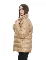 Reversible real down jacket 50 brown and beige collar with piping and long sleeves with invisible pocket - Image 3