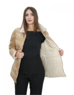 Reversible real down jacket 50 brown and beige collar with piping and long sleeves with invisible pocket - Image 7